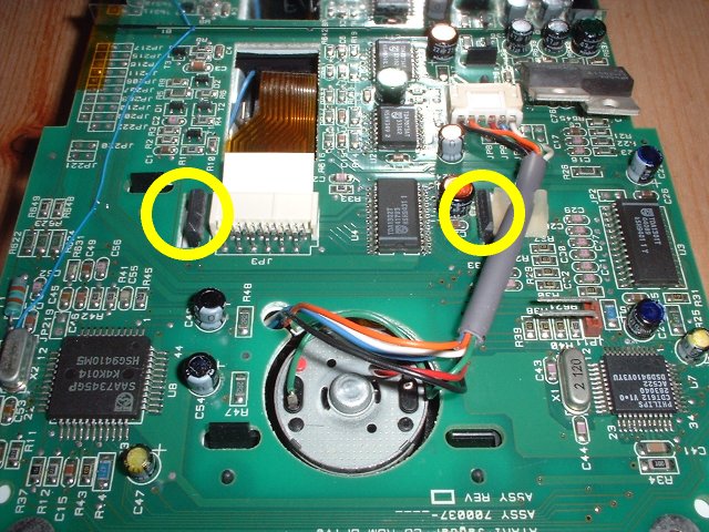underneath the PCB, transport clips marked
